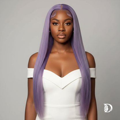 Lavender Purple 13x6 HD Lace Front Wig – 100% Brazilian Remy Human Hair, Straight, Pre-Plucked with Baby Hair, Long 26-Inch+