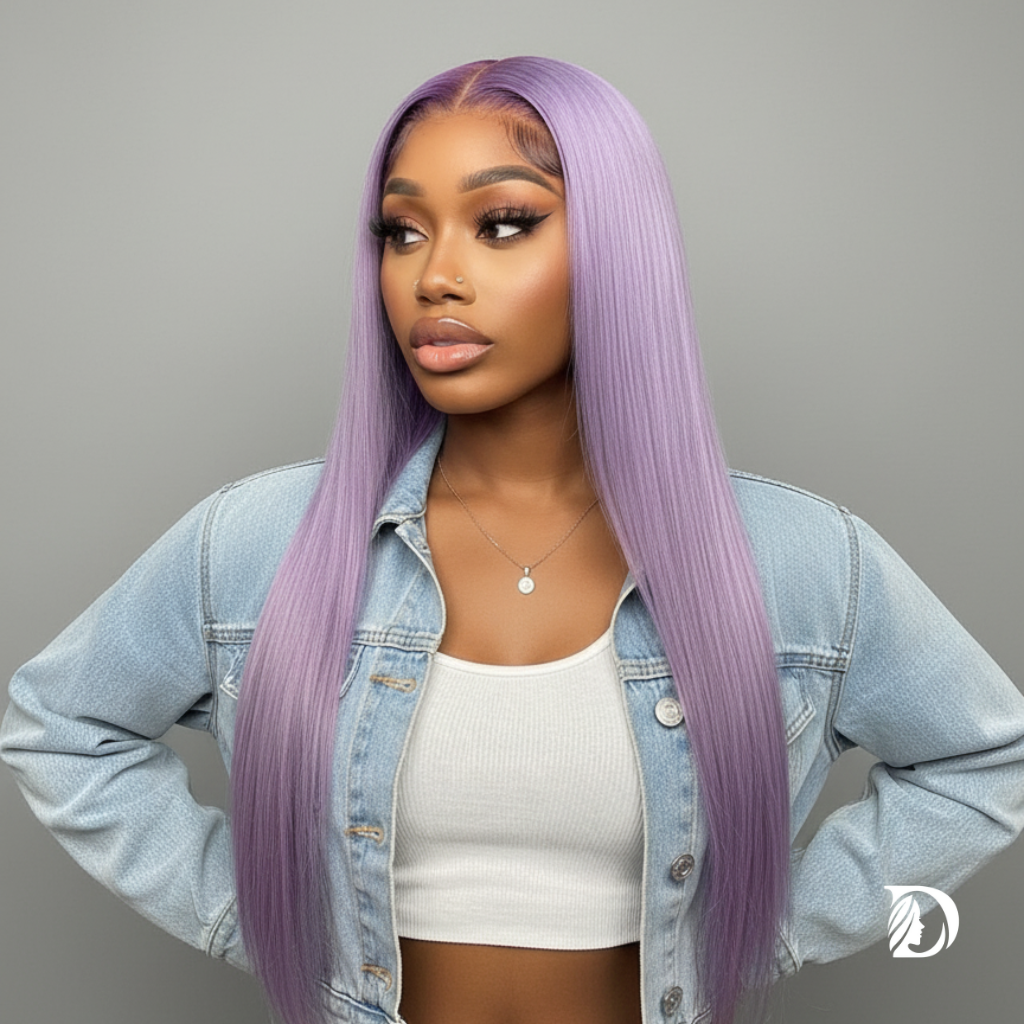 Lavender 13x6 HD Lace Front Wig – 100% Brazilian Remy Human Hair, 613 Blonde Base, Long Straight, Pre-Plucked with Baby Hair, Transparent Lace