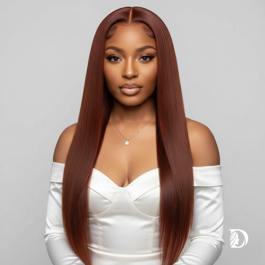 Reddish Brown 13x6 HD Lace Front Wig – 100% Vietnamese Double Drawn Human Hair, Bone Straight, Glueless, Pre-Plucked & Bleached Knots