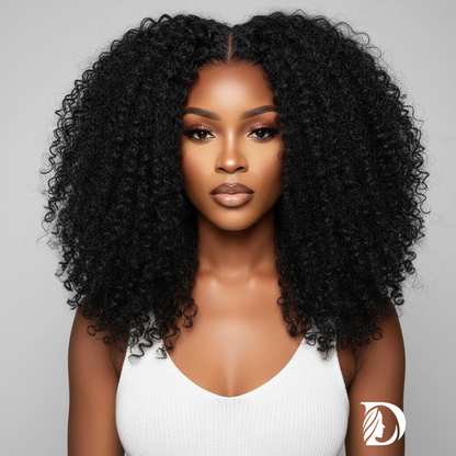 250% Kinky Curly V Part Wig Human Hair No Leave Out Upgrade Deep Wave Curly V Shape Wig No Glue Clip In Half Wig For Women
