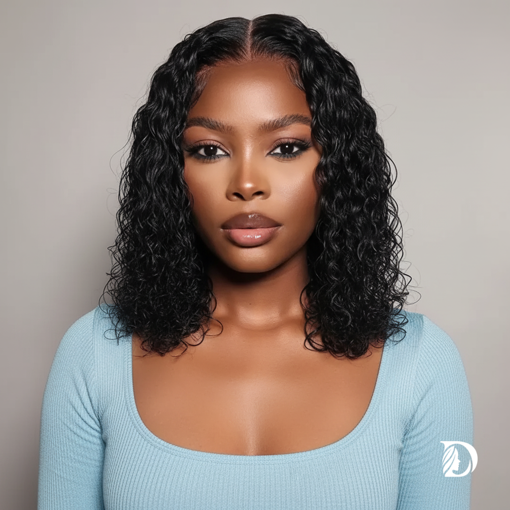 Glueless Water Wave 4x4 Lace Front Bob Wig – 100% Brazilian Remy Human Hair, Ready to Wear, Curly Wave, Pre-Cut HD Lace, Short 10–16 Inch
