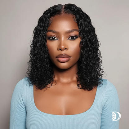 Glueless Water Wave 4x4 Lace Front Bob Wig – 100% Brazilian Remy Human Hair, Ready to Wear, Curly Wave, Pre-Cut HD Lace, Short 10–16 Inch