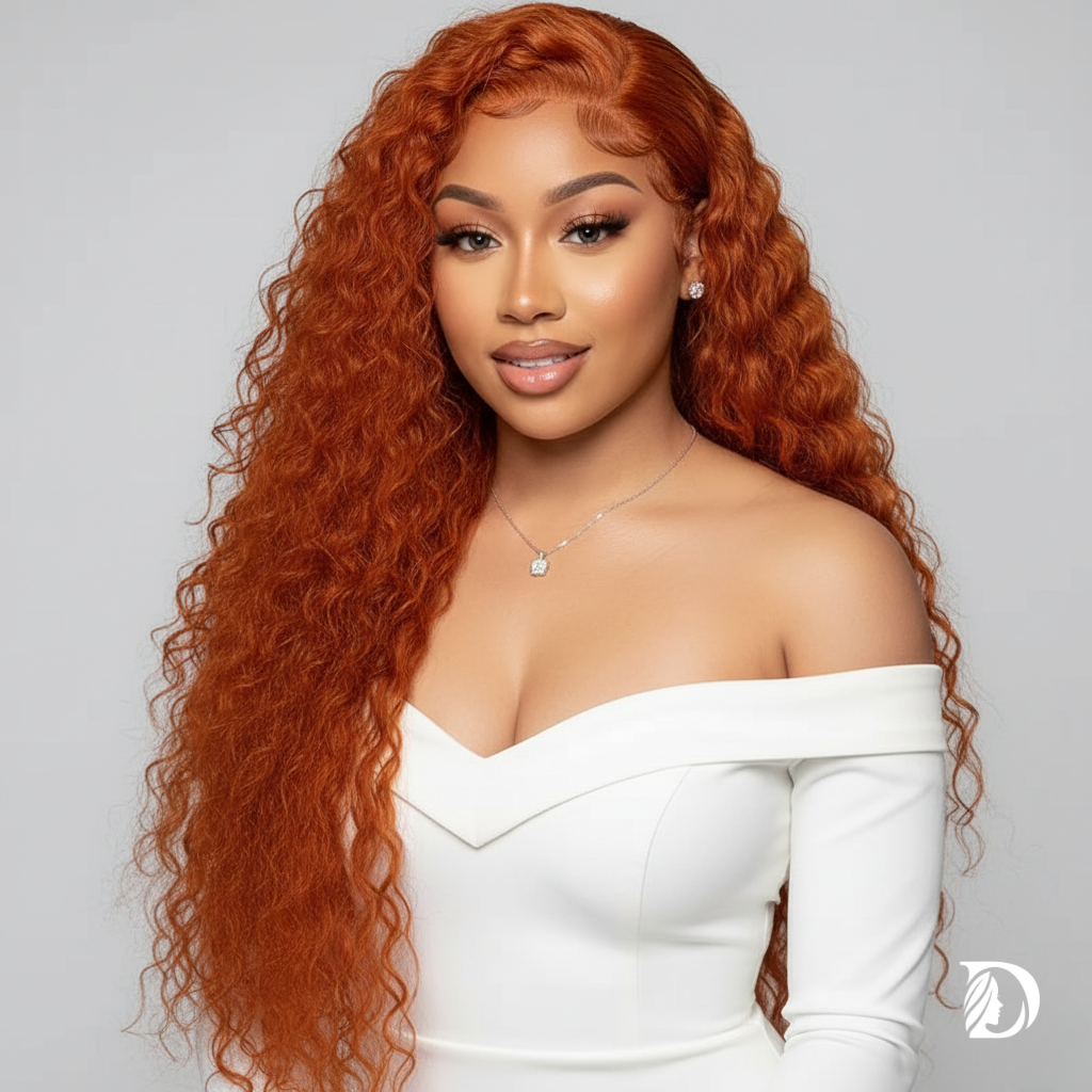 Ginger Orange #350 13x4 / 13x6 HD Lace Front Wig – 100% Peruvian Remy Human Hair, Water Wave / Deep Curly, Pre-Plucked with Baby Hair, Long 26+ Inch