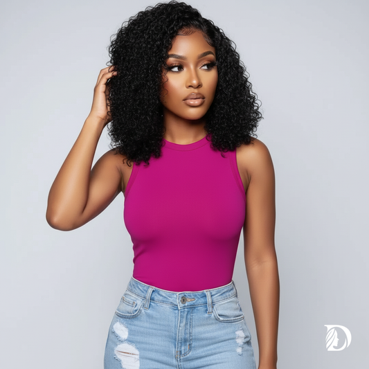 Natural Black 13x4 / 13x6 HD Lace Front Wig – 100% Brazilian Remy Human Hair, Deep Water Wave Curly Bob, 180–250% Density, Pre-Plucked with Baby Hair