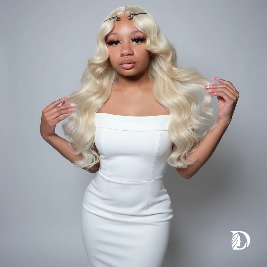 613 Blonde HD Lace Front Wig – 100% Brazilian Human Hair, 13x4 / 13x6 Lace Frontal, Body Wave, 30 Inch, 250% Density, Pre-Plucked with Baby Hair