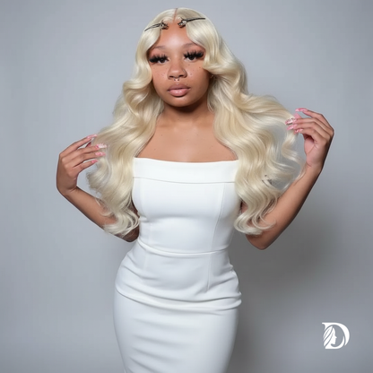 613 Blonde HD Lace Front Wig – 100% Brazilian Human Hair, 13x4 / 13x6 Lace Frontal, Body Wave, 30 Inch, 250% Density, Pre-Plucked with Baby Hair