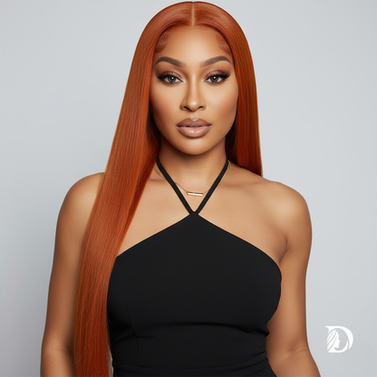 30 Inch Straight Orange Ginger Lace Front Wig – 13x6 HD Transparent Lace, 100% Brazilian Remy Human Hair, Pre-Plucked Natural Look