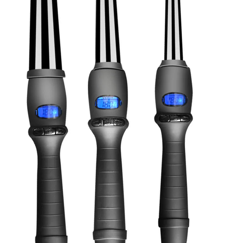 LCD Conical Curling Iron – Ceramic Glaze Pear Flower Cone, Single Tube Hair Curler with Adjustable Temperature (80–210°C) and 360° Rotating Cord