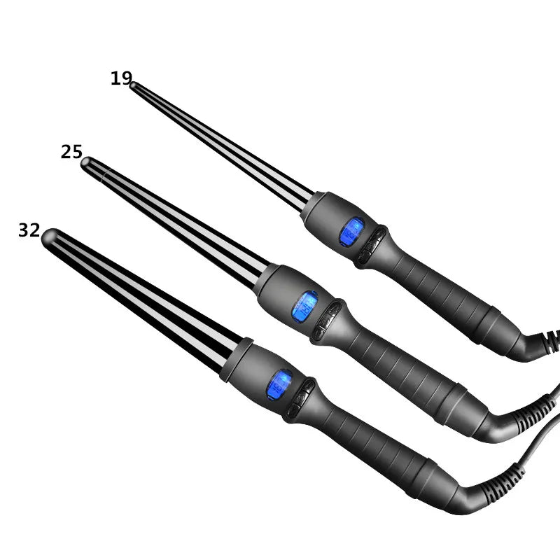 LCD Conical Curling Iron – Ceramic Glaze Pear Flower Cone, Single Tube Hair Curler with Adjustable Temperature (80–210°C) and 360° Rotating Cord