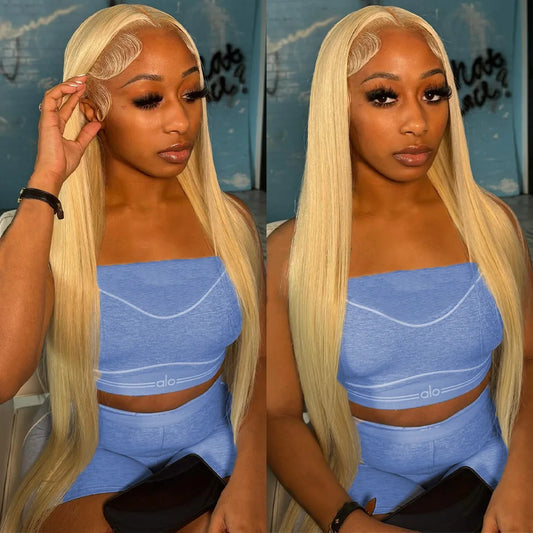 613 Blonde HD Lace Front Wig – 100% Brazilian Virgin Human Hair, Straight 13x6 Transparent Lace Frontal, 250% Density, Pre-Plucked, 30 Inch