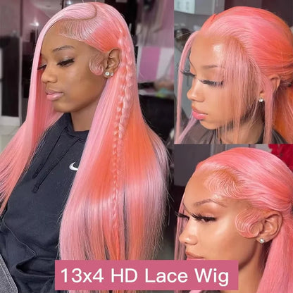 Pink Straight 13x6 HD Lace Front Wig – 100% Human Hair, Pre Plucked