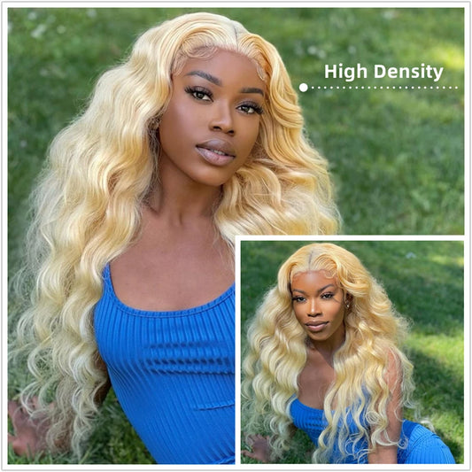 36–44 Inch 613 Blonde HD Lace Front Wig – 100% Brazilian Remy Human Hair, Body Wave, 13x4 / 13x6 Lace Frontal, 250–300% Density, Pre-Plucked with Baby Hair