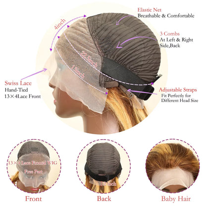 14" Highlight Ombre Short Bob Wig – 13x4 Lace Front, 200% Density