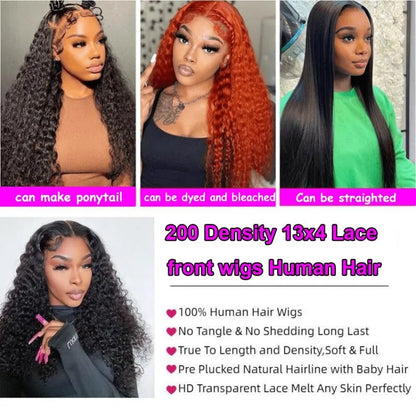 Deep Wave HD Lace Front Wig – 100% Brazilian Human Hair – Pre-Plucked, 200% Density – 24" to 40"