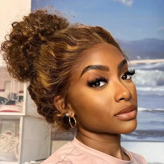 360° Highlight Deep Wave HD Lace Wig – 100% Brazilian Virgin Human Hair, 13x4 Full Lace Frontal, Honey Blonde 4/27, 250% Density, Pre-Plucked & Glueless Drawstring Wig