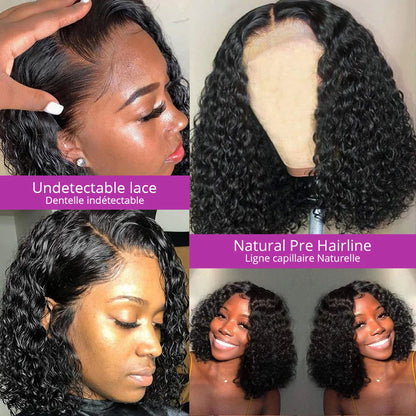 Ready-to-Wear Glueless Deep Wave Lace Frontal Wig – 100% Human Hair, 13x4 & 7x5 HD Lace, 250% Density, Pre-Plucked Bob Wig (8”–14”)