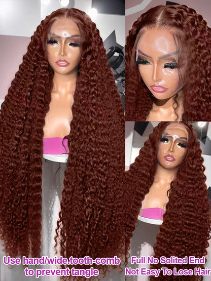 Chocolate Brown 13x4 / 13x6 HD Lace Front Wig – 100% Brazilian Remy Human Hair, Deep Curly / Water Wave, Pre-Plucked with Baby Hair, Long 30–36 Inch