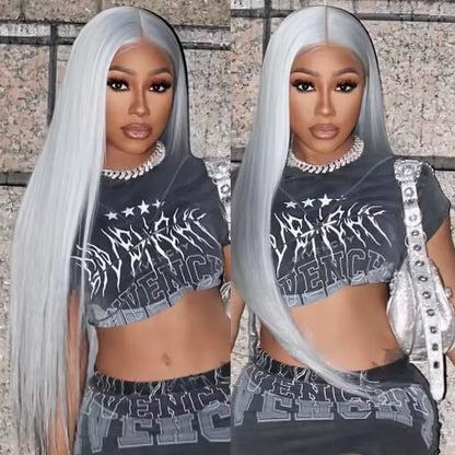 Silver Grey 13x6 HD Lace Front Wig – 100% Brazilian Remy Human Hair, 250% Density, Straight, 30–40 Inch Long, Pre-Plucked Natural Hairline
