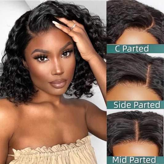 Short Curly Water Wave HD Lace Front Wig – 100% Indian Remy Human Hair, 13x4 / 13x6 Transparent Lace, Pre-Plucked Bob Wig with Baby Hair, 180% Density