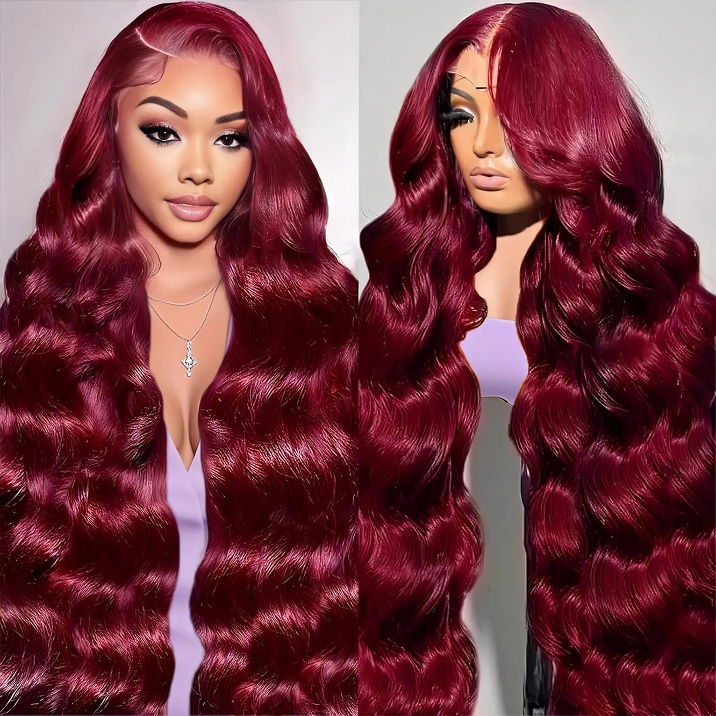 99J Burgundy 13x4 / 13x6 HD Lace Front Wig – 100% Brazilian Remy Human Hair, Body Wave, 220% Density, Pre-Plucked with Baby Hair, Long 26-Inch+