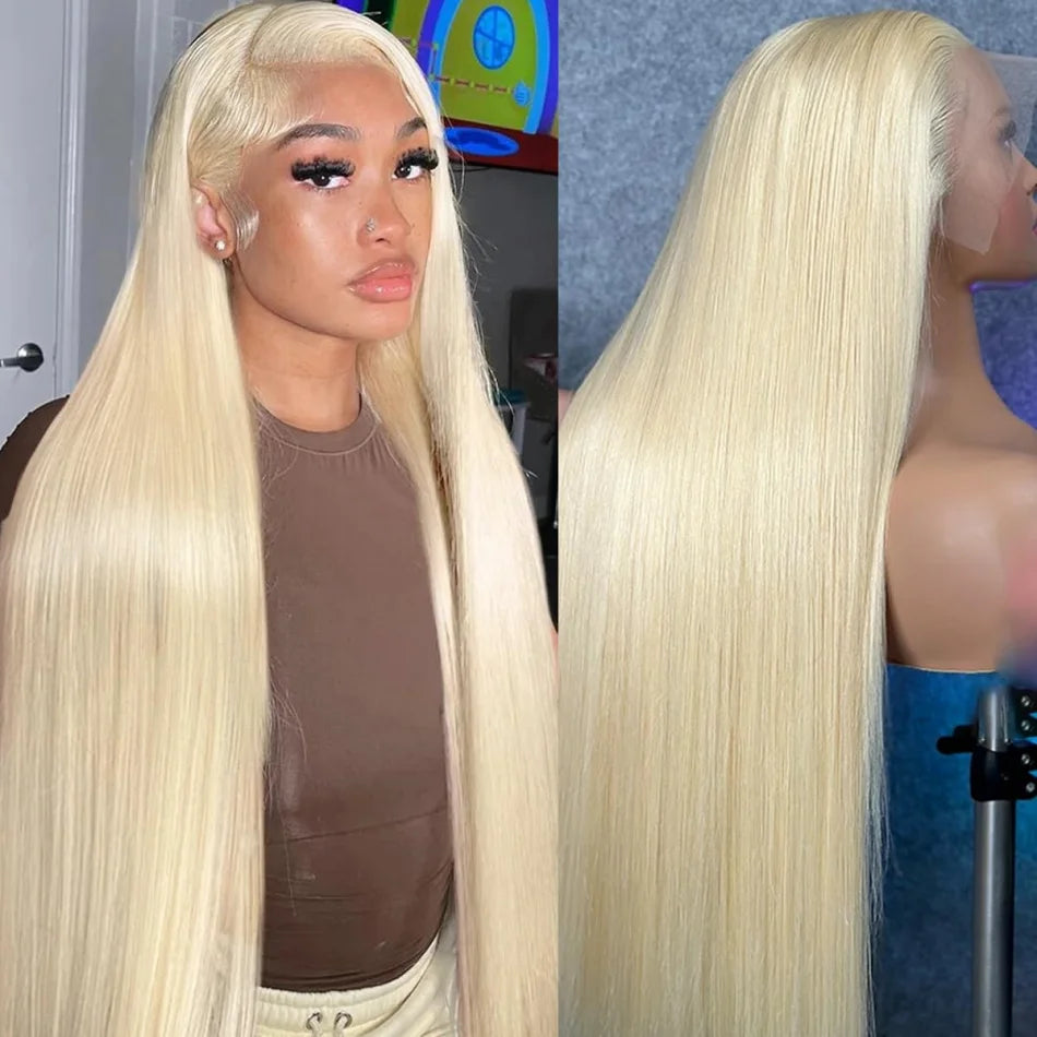 613 Blonde HD Lace Front Wig – 100% Brazilian Virgin Human Hair, Straight 13x6 Transparent Lace Frontal, 250% Density, Pre-Plucked, 30 Inch