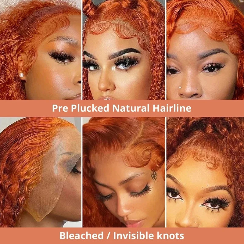 Ginger Orange #350 13x4 / 13x6 HD Lace Front Wig – 100% Peruvian Remy Human Hair, Water Wave / Deep Curly, Pre-Plucked with Baby Hair, Long 26+ Inch