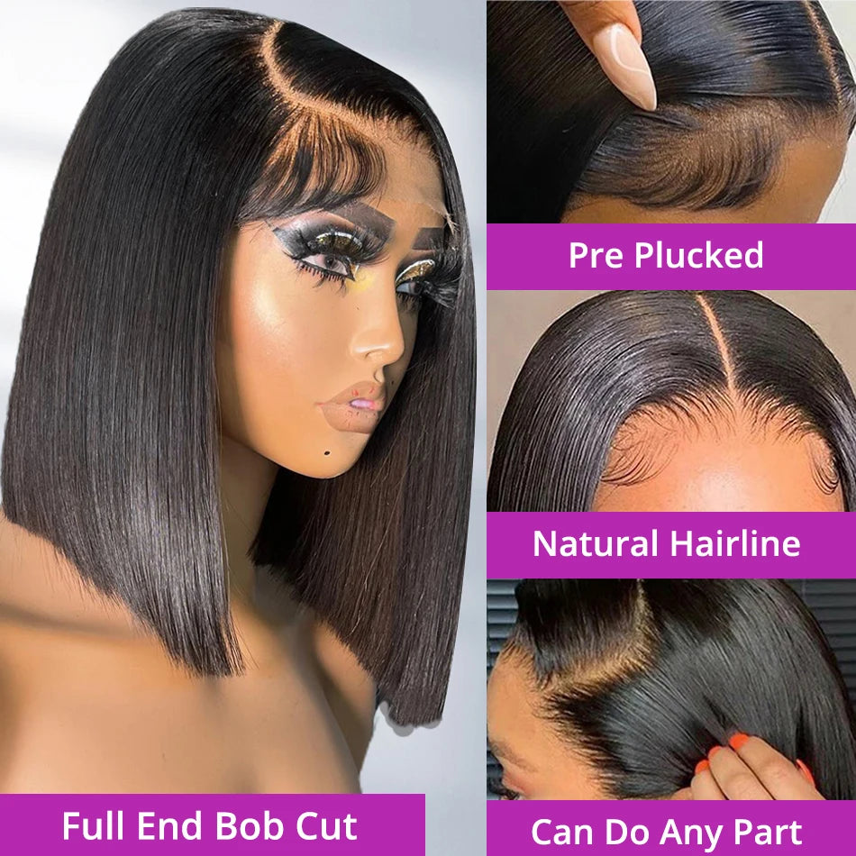 250% Density 13x6 HD Lace Front Bob Wig – 100% Malaysian Remy Human Hair, Silky Straight, Pre-Cut, Glueless & Ready to Go