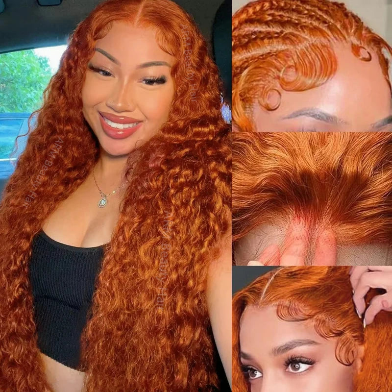 Ginger Orange #350 13x4 / 13x6 HD Lace Front Wig – 100% Peruvian Remy Human Hair, Water Wave / Deep Curly, Pre-Plucked with Baby Hair, Long 26+ Inch