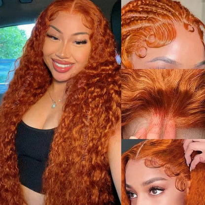Ginger Orange #350 13x4 / 13x6 HD Lace Front Wig – 100% Peruvian Remy Human Hair, Water Wave / Deep Curly, Pre-Plucked with Baby Hair, Long 26+ Inch