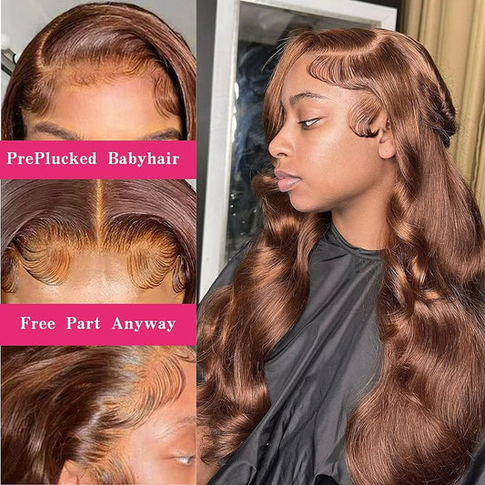 Body Wave Chocolate Brown Lace Front Wig – 13x6 / 13x4 Pre-Plucked Human Hair Wig | 30-34 Inch Brazilian Wig
