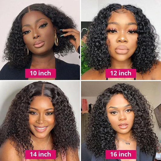Glueless Water Wave 4x4 Lace Front Bob Wig – 100% Brazilian Remy Human Hair, Ready to Wear, Curly Wave, Pre-Cut HD Lace, Short 10–16 Inch