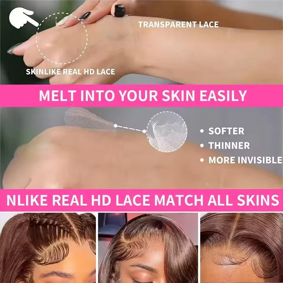 Chocolate Brown 13x4 HD Lace Front Bob Wig – 100% Brazilian Remy Human Hair, Bone Straight, Full Frontal, Pre-Plucked with Baby Hair, 220% Density