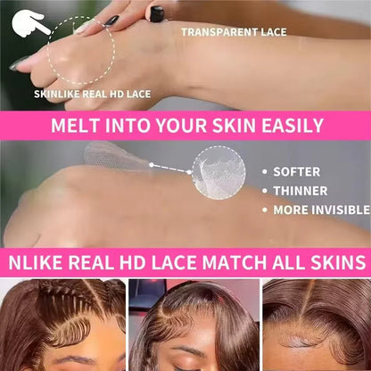 Chocolate Brown 13x4 HD Lace Front Bob Wig – 100% Brazilian Remy Human Hair, Bone Straight, Full Frontal, Pre-Plucked with Baby Hair, 220% Density