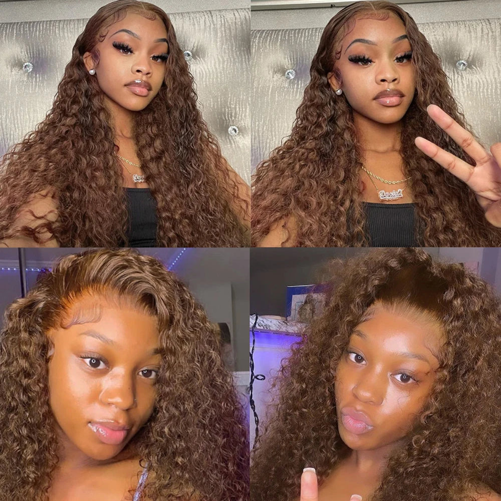 Chocolate Brown 13x4 / 13x6 HD Lace Front Wig – 100% Brazilian Remy Human Hair, Deep Curly / Water Wave, Pre-Plucked with Baby Hair, Long 30–36 Inch