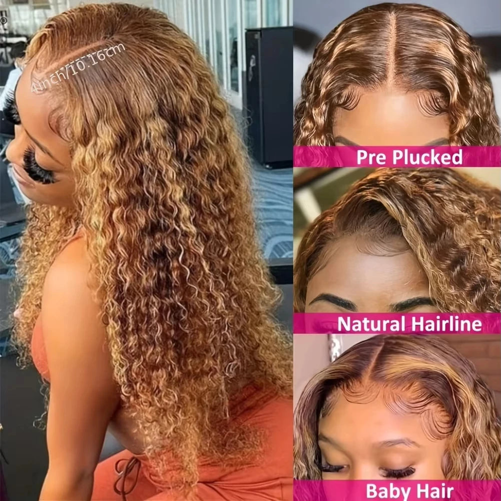 Highlight Deep Wave Wig – 13x4 & 13x6 Lace Front, HD Transparent, 200% Density, Brazilian Human Hair, Long Curly Style, Wigs for Woman - Black Woman