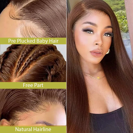 Chocolate Brown Straight Human Hair HD Lace Front Wig | 13x4 or 13x6 | 18"–30" | 200%–220% Density l Wigs for Woman - Black Woman
