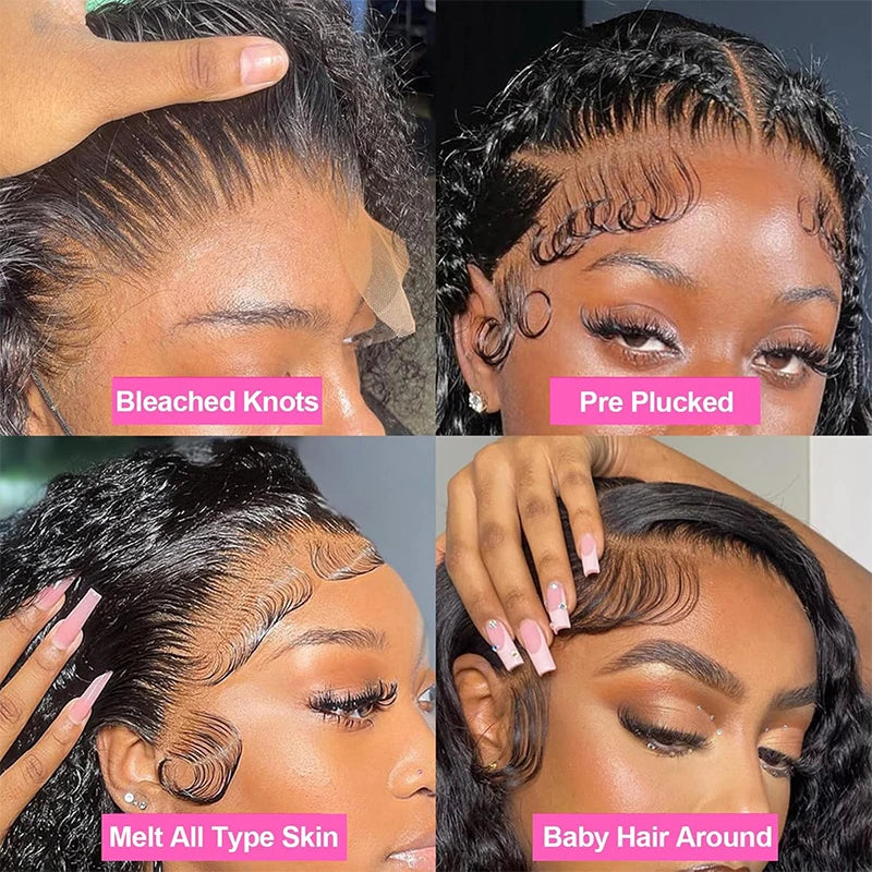 Water Wave 13x4 / 13x6 HD Lace Front Wig – 100% Brazilian Virgin Human Hair, Curly Deep Wave, 180–200% Density, Long 32–38 Inch, Pre-Plucked with Baby Hair