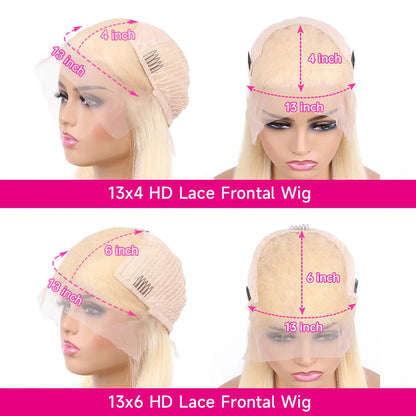 36–44 Inch 613 Blonde HD Lace Front Wig – 100% Brazilian Remy Human Hair, Body Wave, 13x4 / 13x6 Lace Frontal, 250–300% Density, Pre-Plucked with Baby Hair
