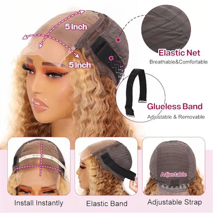 Honey Blonde Deep Wave Bob Wig – 5x5 HD Lace Glueless 220%