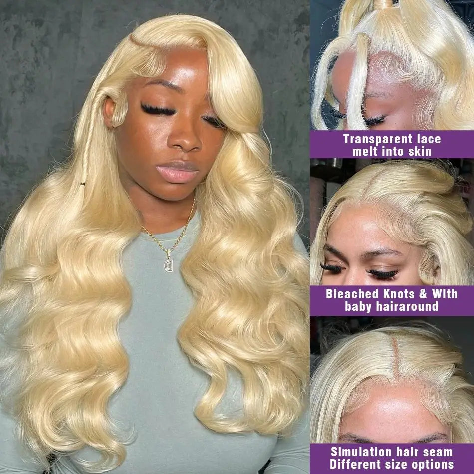 613 Blonde HD Lace Front Wig – 100% Brazilian Human Hair, 13x4 / 13x6 Lace Frontal, Body Wave, 30 Inch, 250% Density, Pre-Plucked with Baby Hair