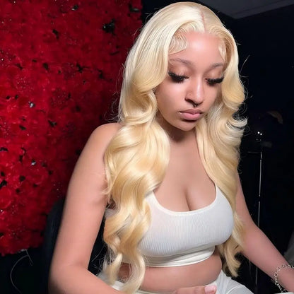 613 Blonde HD Lace Front Wig – 100% Brazilian Human Hair, 13x4 / 13x6 Lace Frontal, Body Wave, 30 Inch, 250% Density, Pre-Plucked with Baby Hair