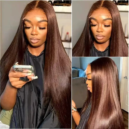 Chocolate Brown Straight Human Hair HD Lace Front Wig | 13x4 or 13x6 | 18"–30" | 200%–220% Density
