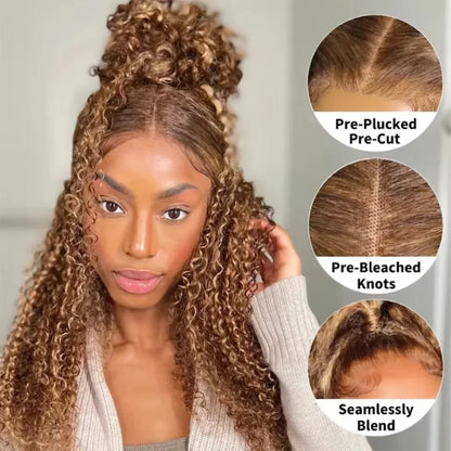 360° Highlight Deep Wave HD Lace Wig – 100% Brazilian Virgin Human Hair, 13x4 Full Lace Frontal, Honey Blonde 4/27, 250% Density, Pre-Plucked & Glueless Drawstring Wig