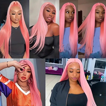 Pink Straight 13x6 HD Lace Front Wig – 100% Human Hair, Pre Plucked