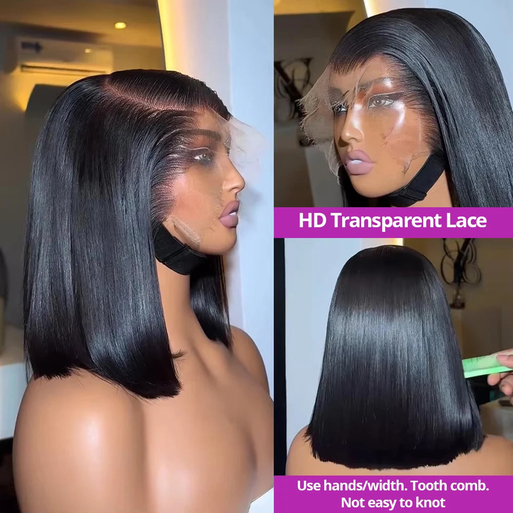 250% Density 13x6 HD Lace Front Bob Wig – 100% Malaysian Remy Human Hair, Silky Straight, Pre-Cut, Glueless & Ready to Go