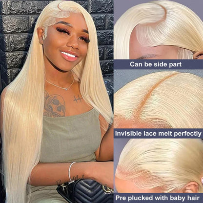 613 Blonde HD Lace Front Wig – 100% Brazilian Virgin Human Hair, Straight 13x6 Transparent Lace Frontal, 250% Density, Pre-Plucked, 30 Inch