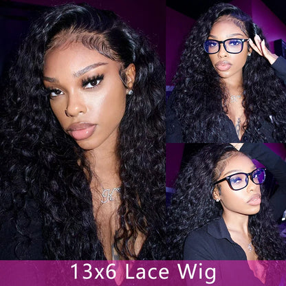 Water Wave 13x4 / 13x6 HD Lace Front Wig – 100% Brazilian Virgin Human Hair, Curly Deep Wave, 180–200% Density, Long 32–38 Inch, Pre-Plucked with Baby Hair