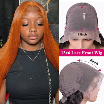 30 Inch Straight Orange Ginger Lace Front Wig – 13x6 HD Transparent Lace, 100% Brazilian Remy Human Hair, Pre-Plucked Natural Look