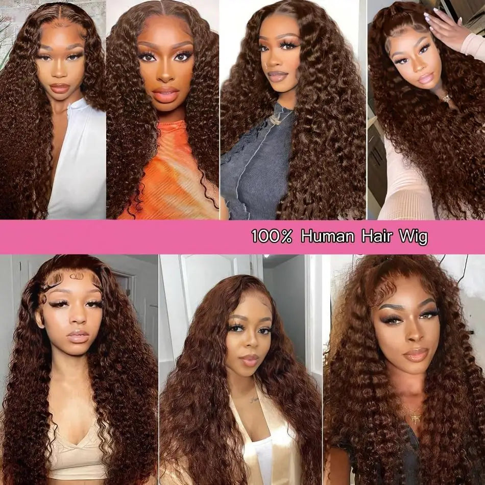 Chocolate Brown Curly Wig – 13x4 & 13x6 HD Lace Front, Brazilian Human Hair, Pre-Plucked with Baby Hair, 200% Density
