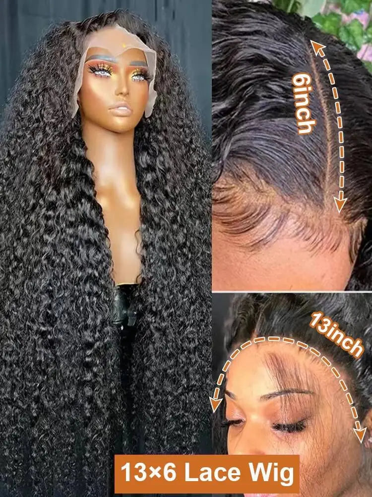 Deep Wave 13x4 / 13x6 HD Lace Front Wig – 100% Brazilian Remy Human Hair, 180% Density, Water Wave Texture, Pre-Plucked & Long 26-Inch+